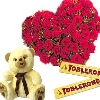 Heart Shape Roses Arrangement with Teddy N Chocola
